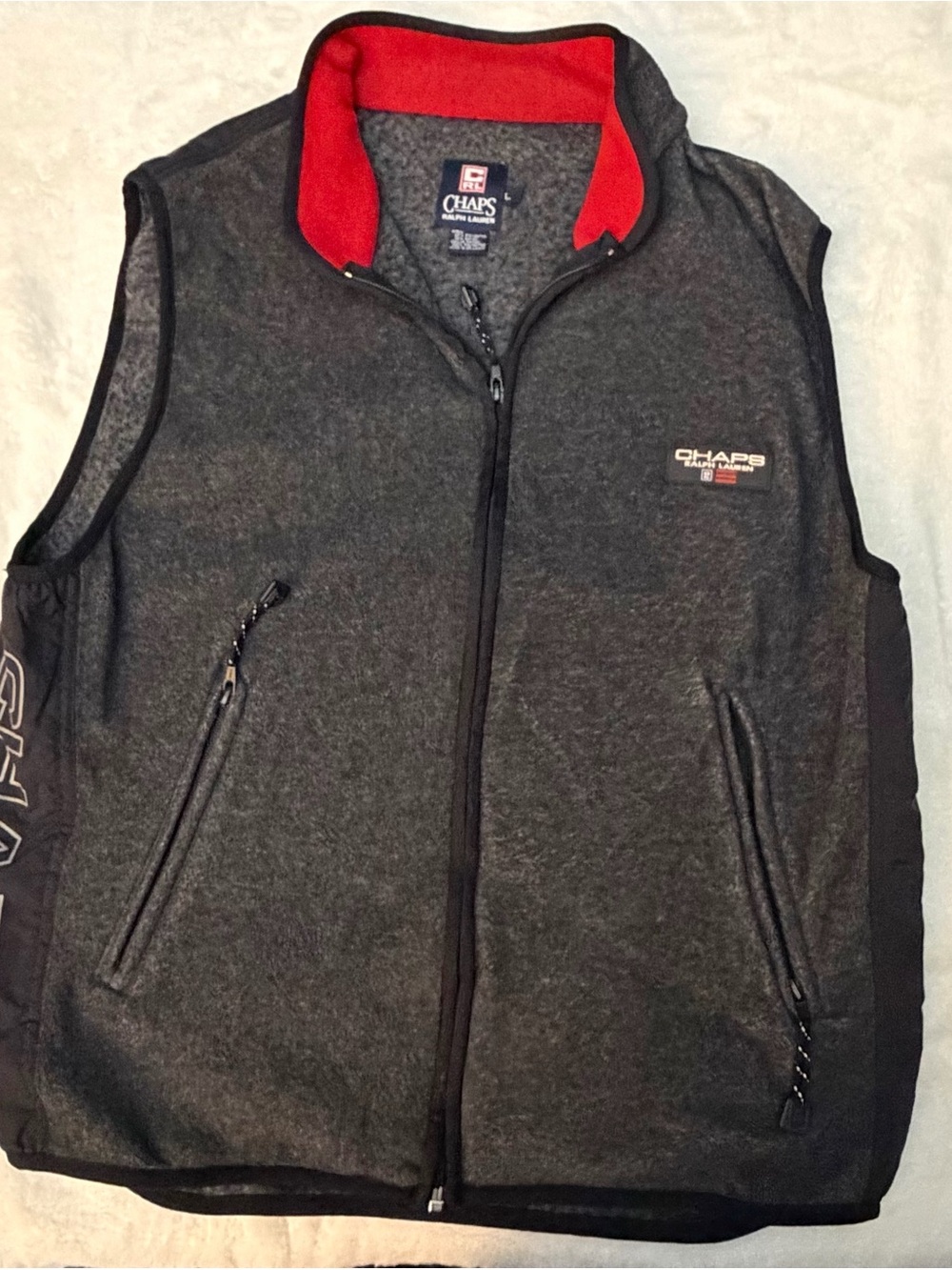 Ralph Lauren (Chaps) Dark Gray Fleece Vest with Red Collar Accents